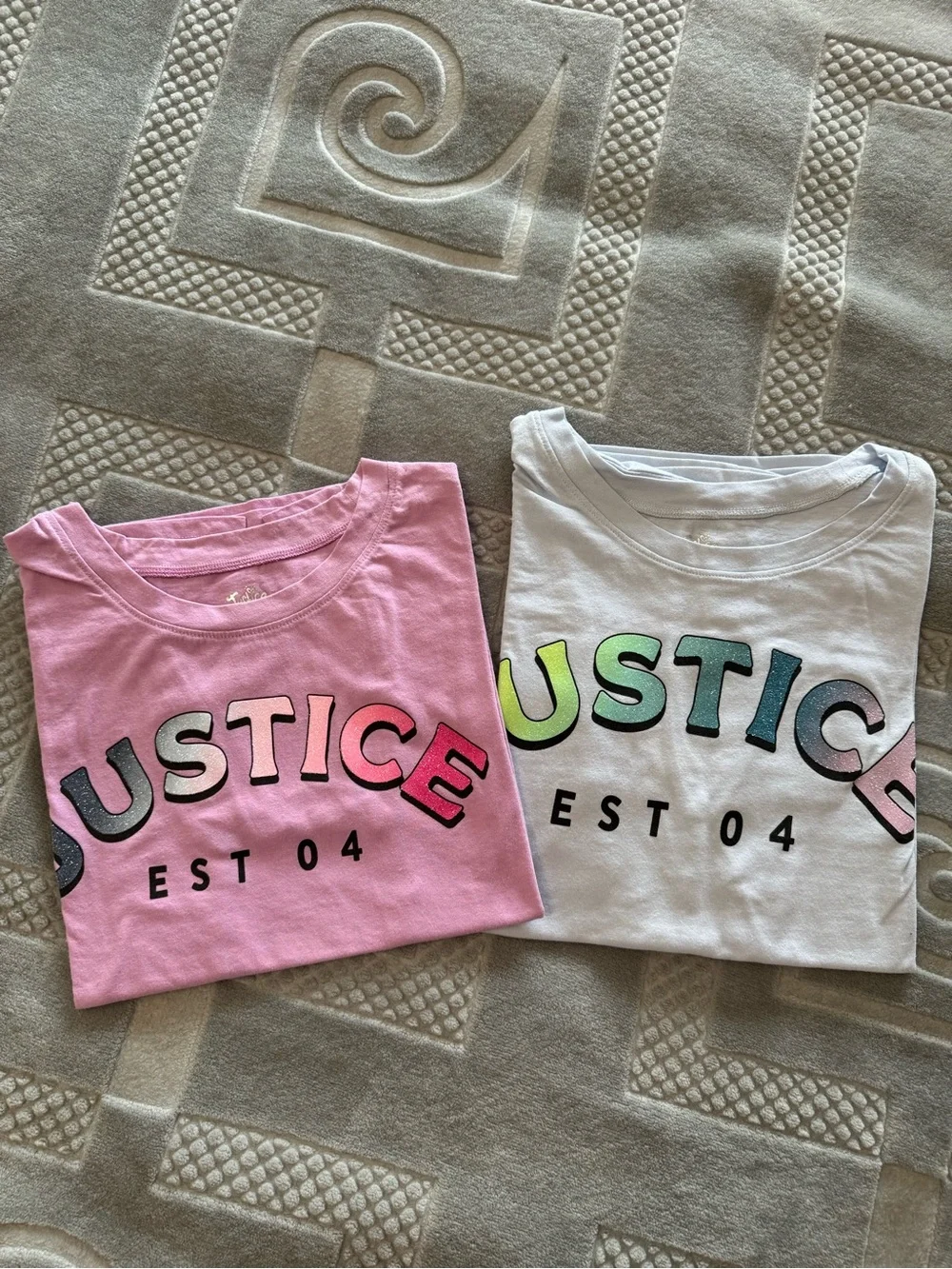 Justice Girls' Pink, White, Neon Tie-Dye, Navy & Black Striped Tops Pack